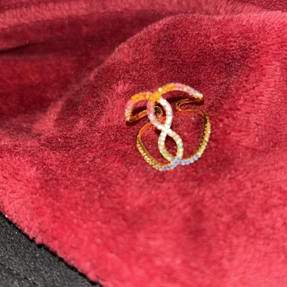 Fashion Luxe 18k Gold tone multi Rainbow crystal  cocktail ring Size 8 - Picture 10 of 13